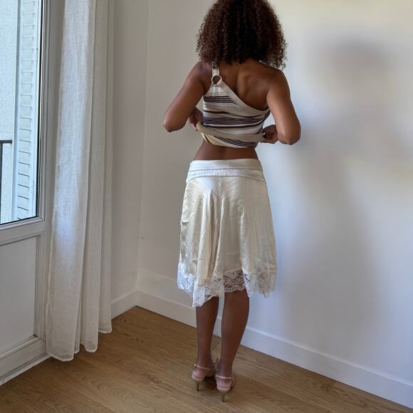 Vintage Euro One-Shoulder Striped Knit Top with Ring Detail (S/M) - Picture 2 of 9